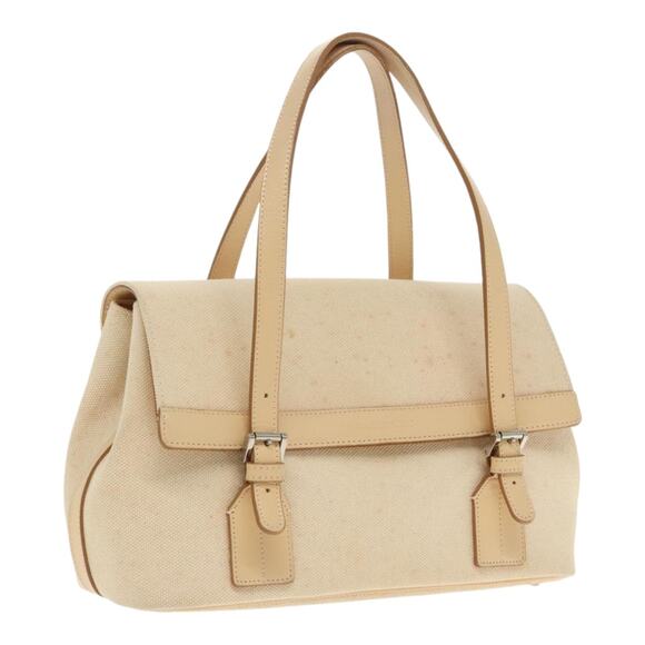 Burberry Hand Bag Canvas Leather White Beige Silver - Picture 1 of 16